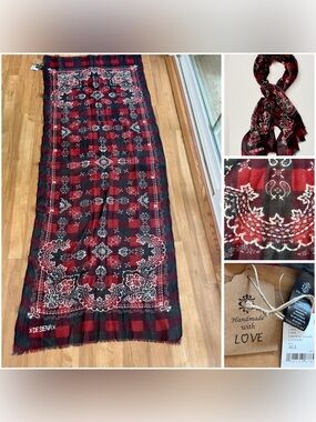 Free People & De Sienna Gingham Scarf. Intricately hand-made XL (6 feet by 12”)